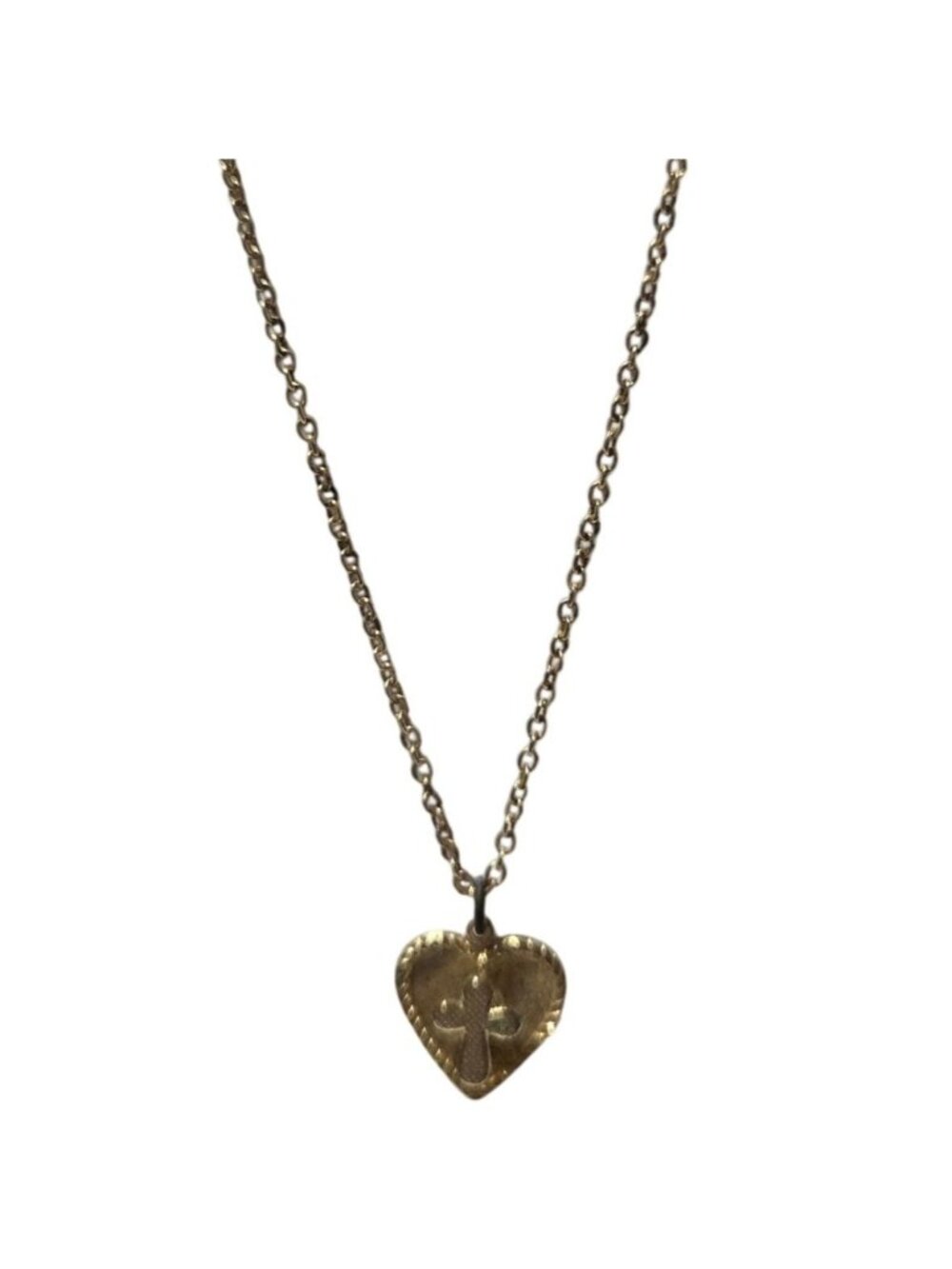 Antiqued Brass Tone Cross Heart Pendant Necklace Rustic Christian Boho Vintage